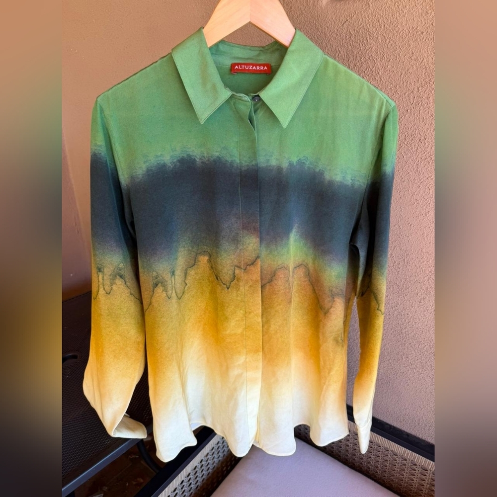 Altuzarra Green and Yellow Ombre Silk Blouse Size 40